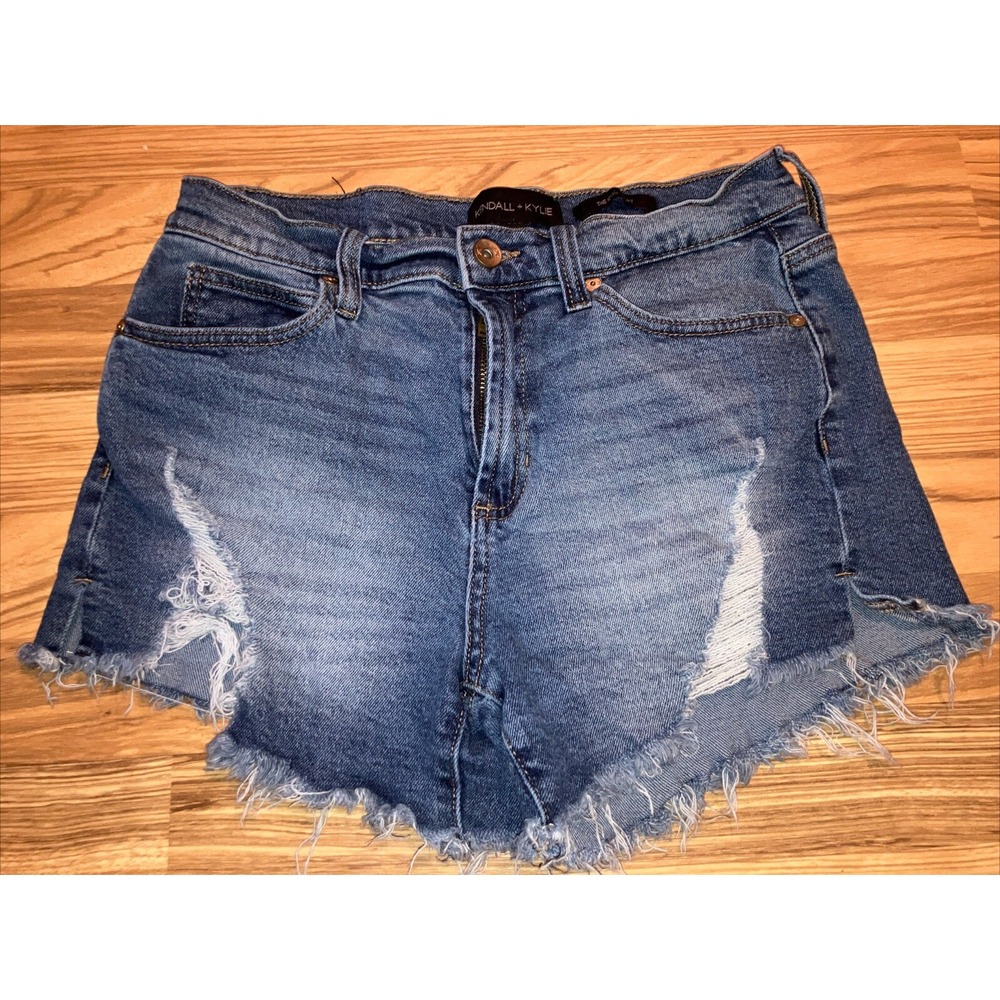 Kendall & Kylie SZ 5/27 Icon Shorts Cutoff Denim Distressed Blue Light Wash EUC